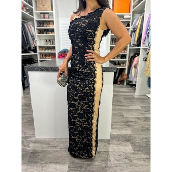 Mandalay / Julian Joyce Black Lace One Shoulder Gown $795 - Picture 5 of 11